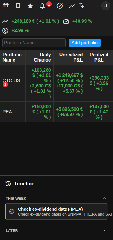 Screenshot des Trading-Dashboards auf dem Mobilgerät
