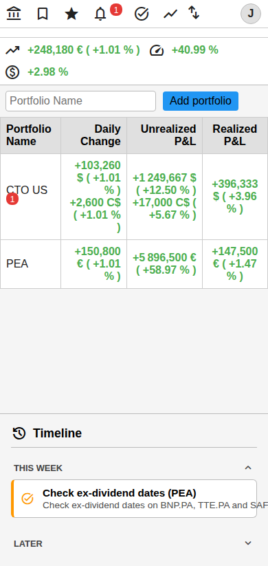 Screenshot des Trading-Dashboards auf dem Mobilgerät